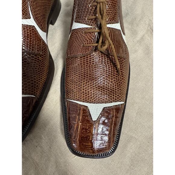 David Eden Dress Shoes Mens Size 9 Brown White Genuine Crocodile Leather Oxford main image 12